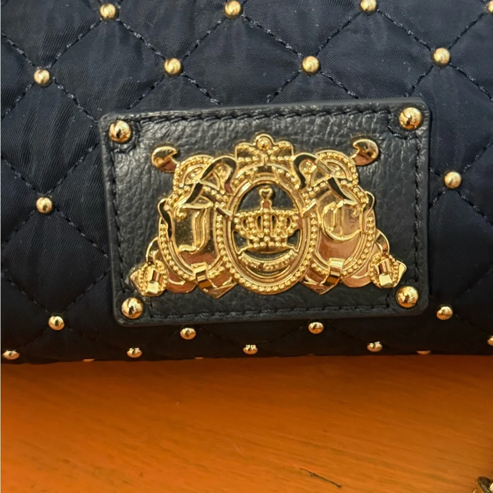 Juicy Couture Vintage Navy Quilted Studded Bag with Gold Accents EUC - Picture 3 of 12